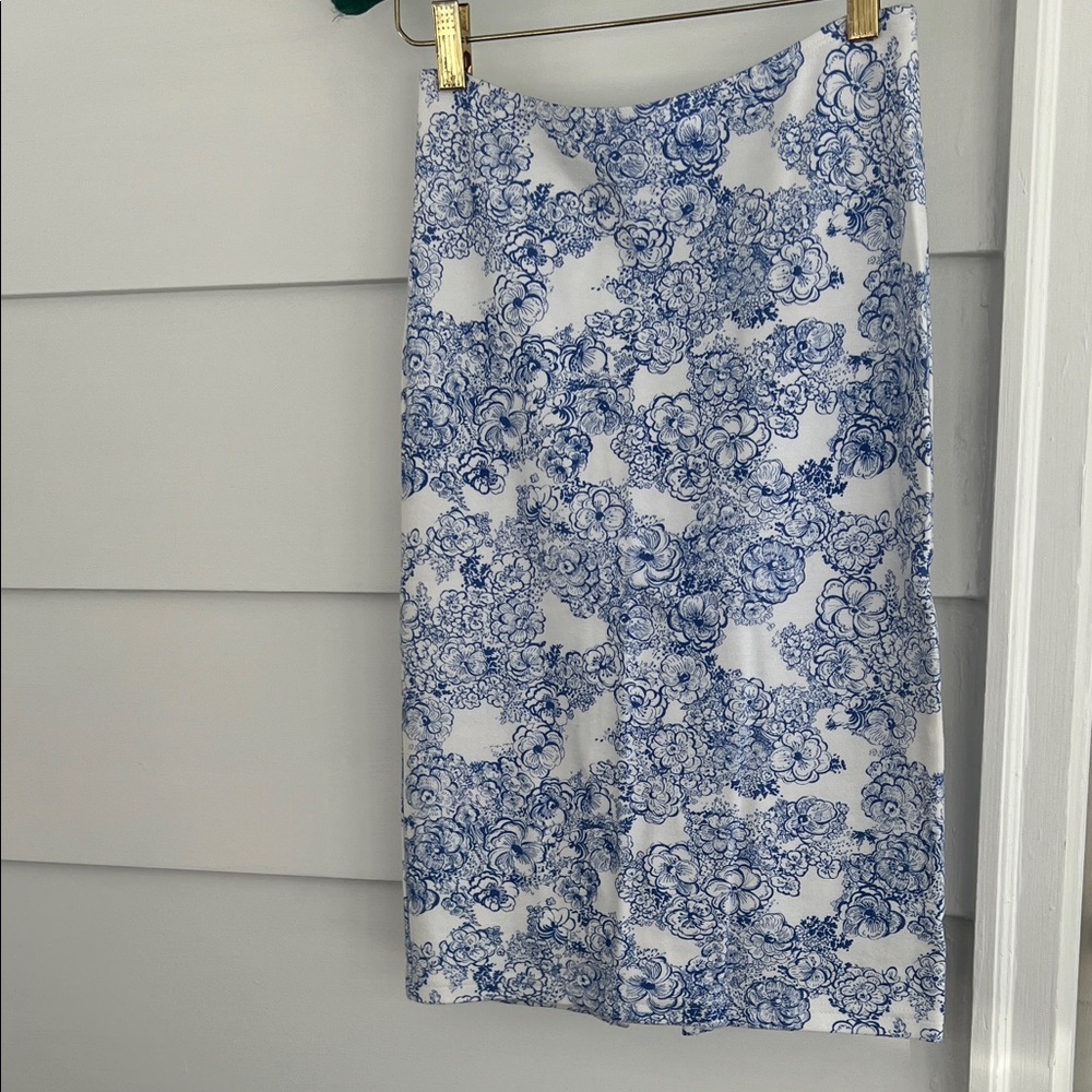*American Apparel Blue and White Floral Pencil Skirt